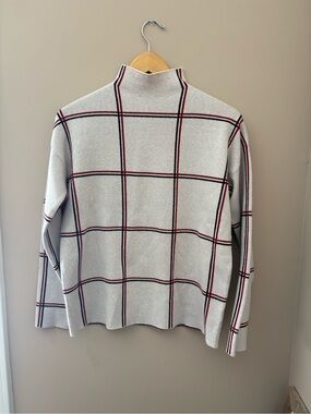 Tahari’s Women’s Cream Windowpane Mock Neck Sweater Sz L